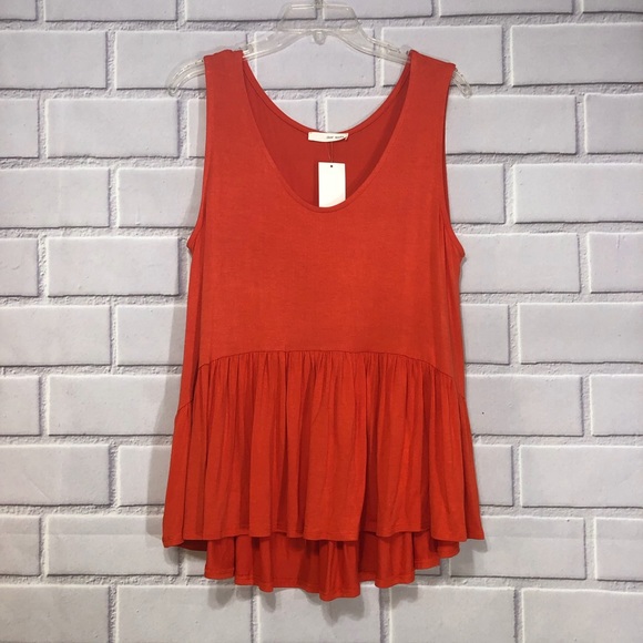 Dear Apple Tops - NWT Dear Apple Tank w ruffle hem Red orange Large